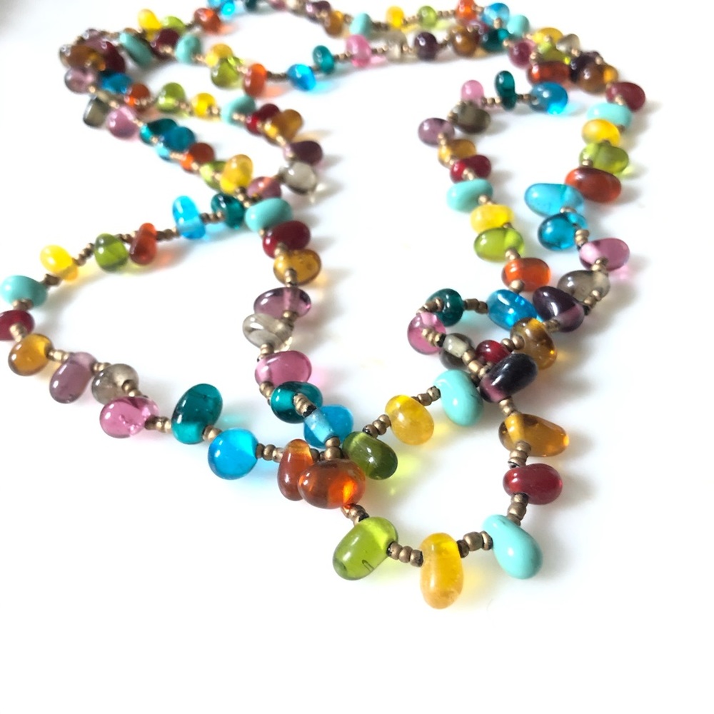 Long Multi Color Glass Bead Necklace